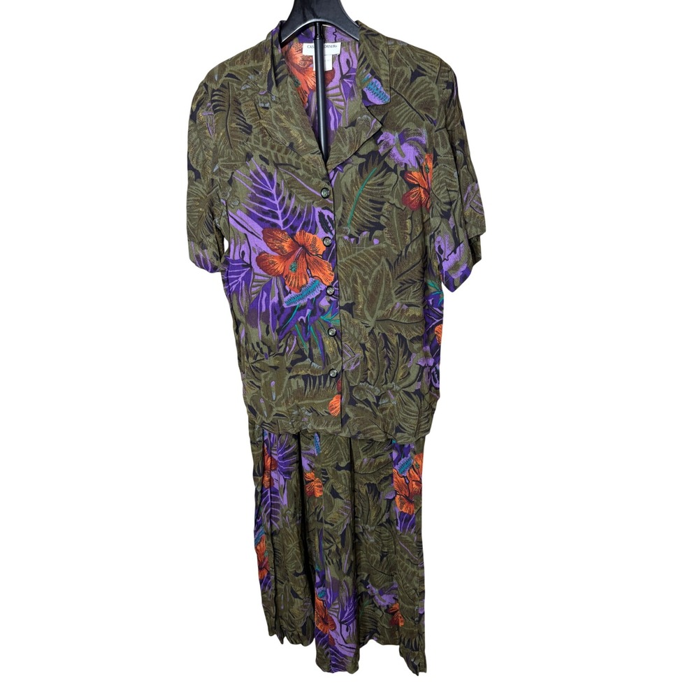 Casual Corner Vintage 2‎ Piece Set Womens 8 Tropical Floral Rayon  Green